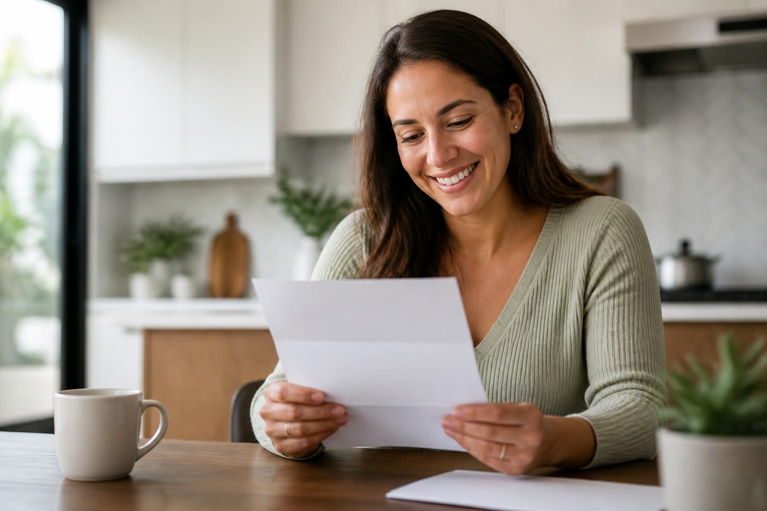 Happy person reviewing a hospital bill with savings