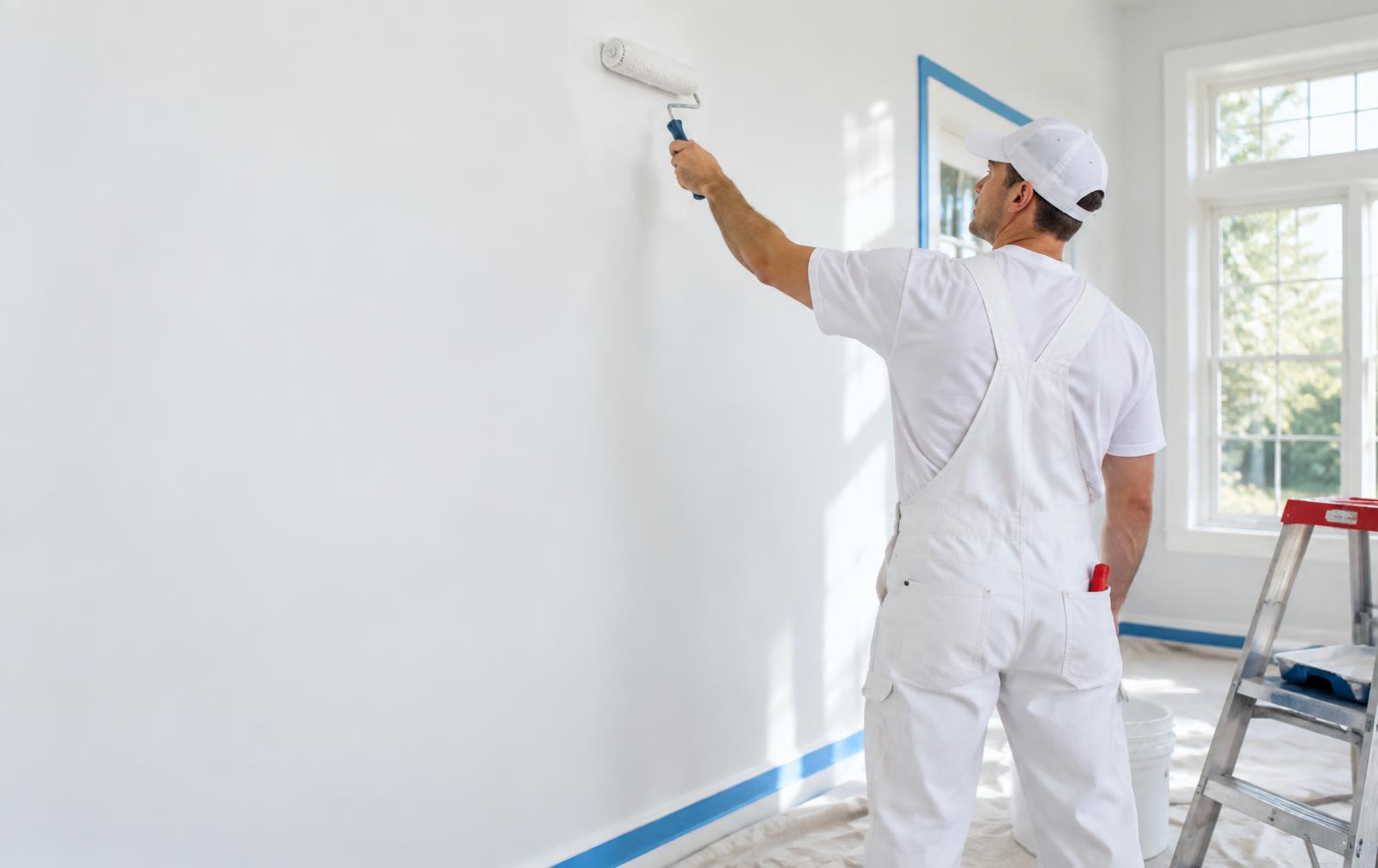 Professional painting contractor painting a bright interior